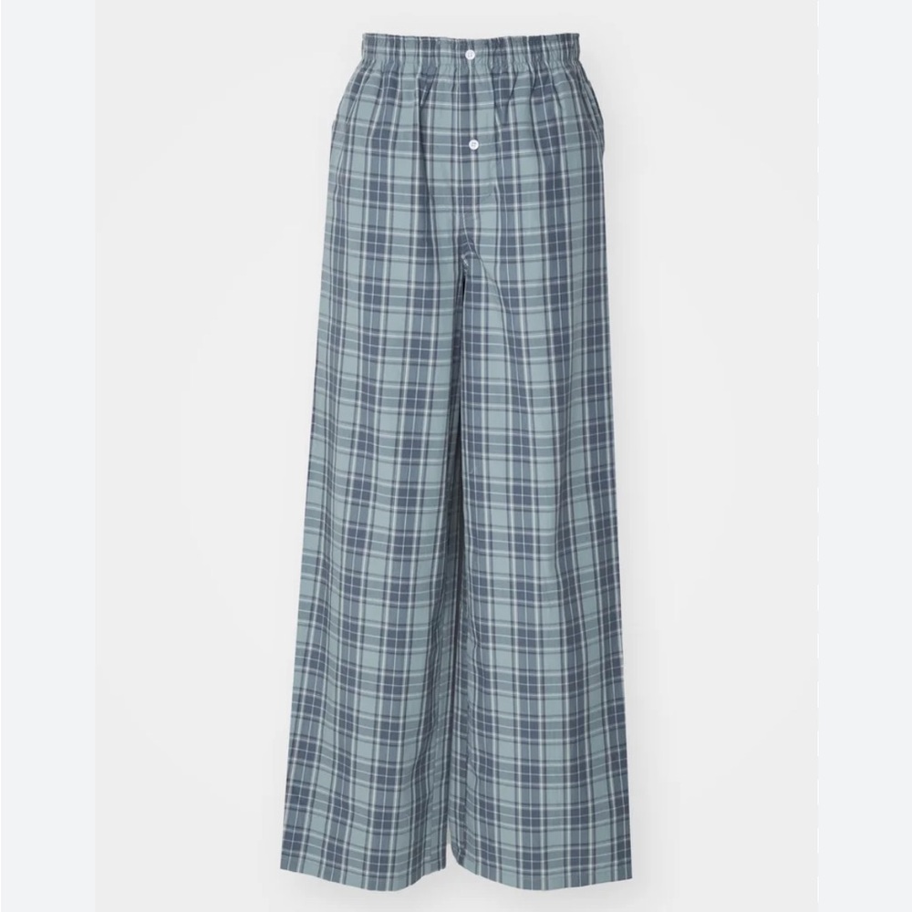 Jaded London Gray Blue Plaid Wide-Leg Trousers